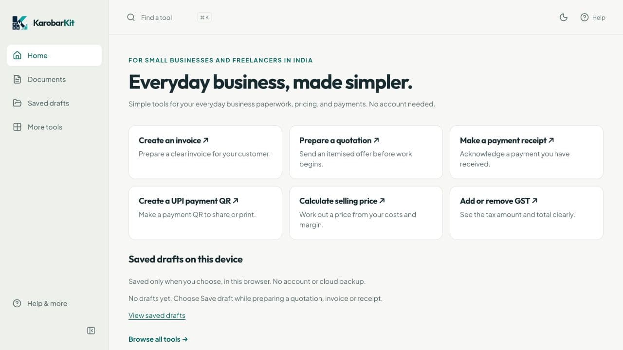 After: six direct everyday tasks and a small saved drafts section